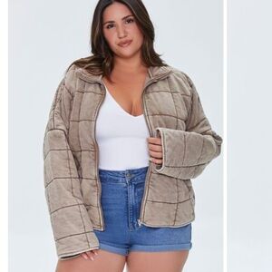 Forever 21 Women’s Quilted Jacket tan/brown large oversized boho dolman sleeve